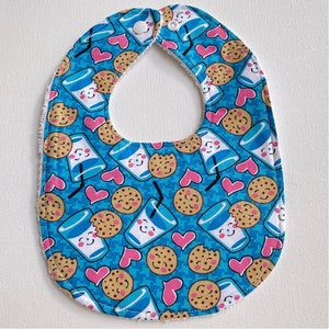 Cookies and milk INFANT Baby bib, baby shower gift, snap neck, feeding, teething, drool bib, cotton terrycloth, approximately 8 x 11 image 1