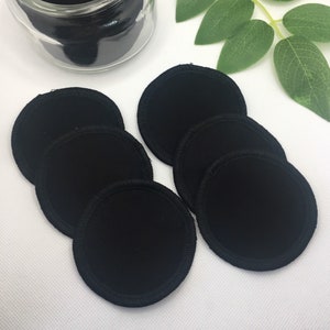 Reusable cotton FLANNEL face rounds, eye makeup remover pads, Black, washable, 6 count, multi layer thickness, replaces store bought pads. image 1