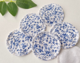 Cotton face rounds, eye makeup remover pads, Reusable face rounds, 6 count muti layer, 3” rounds, cotton, flannel, blue florals