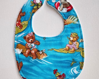 Swimming bears INFANT Baby bib, baby shower gift, snap neck, feeding, teething, drool bib, cotton terrycloth, approximately 8” x 11”