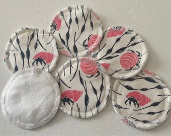 Cotton face rounds, eye makeup remover pads, Reusable face rounds, 6 count muti layer, 3” rounds, cotton, flannel, hermit crab, shell