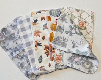 6 Dryer sheets, washable, reusable eco friendly, 2 ply, size: 5”x9” assorted patterns as shown