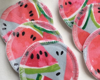 Watermelon cotton face rounds, eye makeup remover wipes, Reusable, ecofriendly, sustainable 6 count, muti layer, 3” rounds, pink,red,green