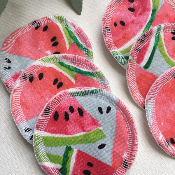 Watermelon cotton face rounds, eye makeup remover wipes, Reusable, ecofriendly, sustainable 6 count, muti layer, 3” rounds, pink,red,green