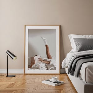Cozy Wall Art, Lazy Morning Reading, Cozy White Sheets, Bedroom Decor, Relaxing Art Print, Home Decor, Warm Atmosphere image 2