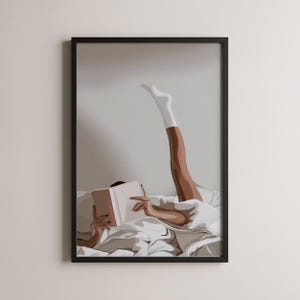 Cozy Wall Art, Lazy Morning Reading, Cozy White Sheets, Bedroom Decor, Relaxing Art Print, Home Decor, Warm Atmosphere image 1
