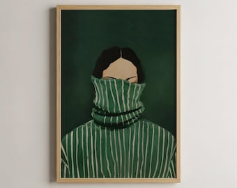 Emerald Green Abstract Woman Art Print, Modern Wall Decor, Abstract Woman Art, Boho Home Decor, Chic Art for Living Room
