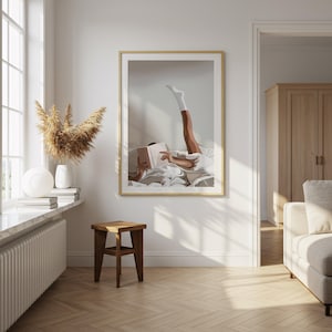 Cozy Wall Art, Lazy Morning Reading, Cozy White Sheets, Bedroom Decor, Relaxing Art Print, Home Decor, Warm Atmosphere image 6