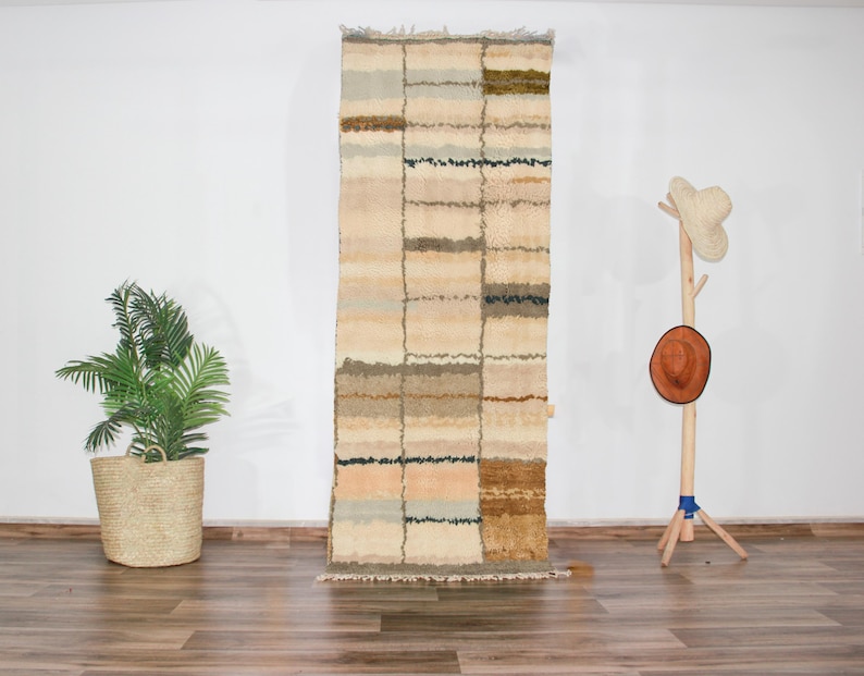 Moroccan Beni Ourain Wool Hallway Rug With Earthy Neutrals, Vertical ...