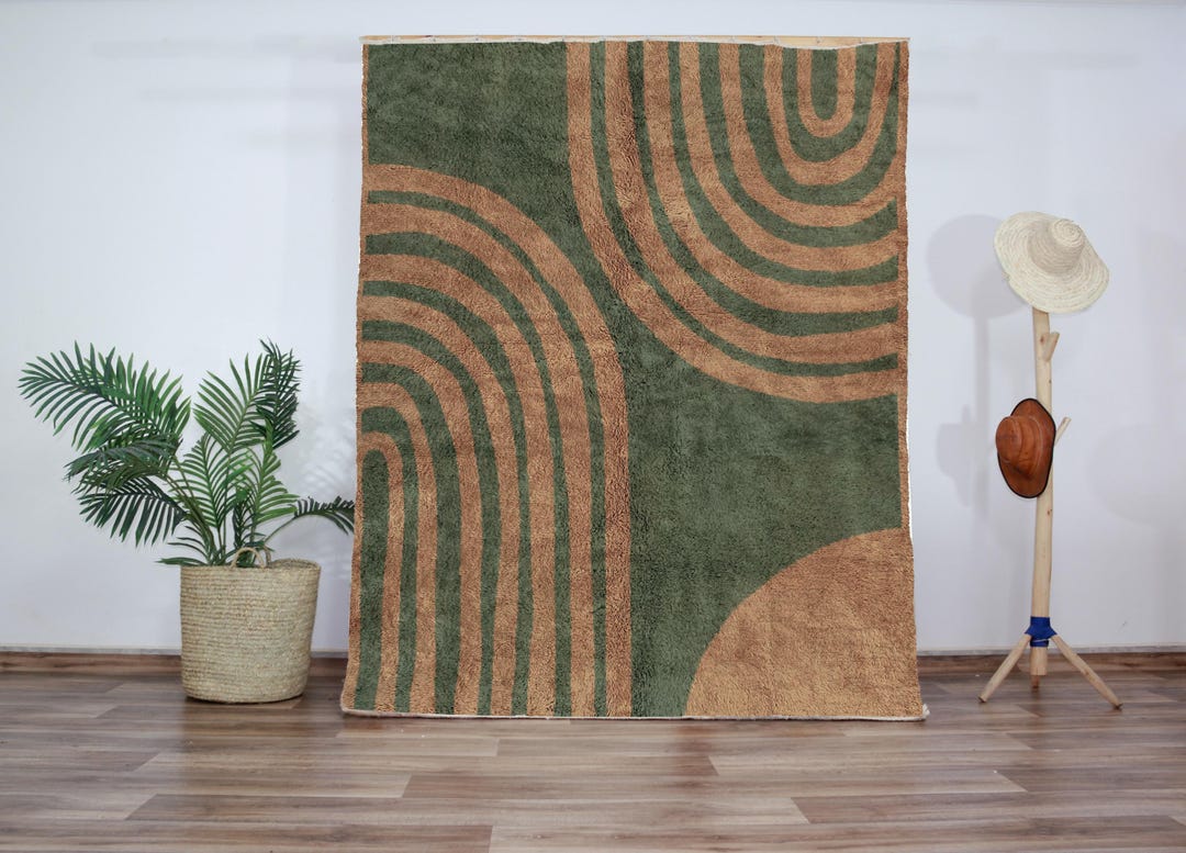 Modern Olive Green & Terracotta Arch Area Rug | Abstract Geometric ...