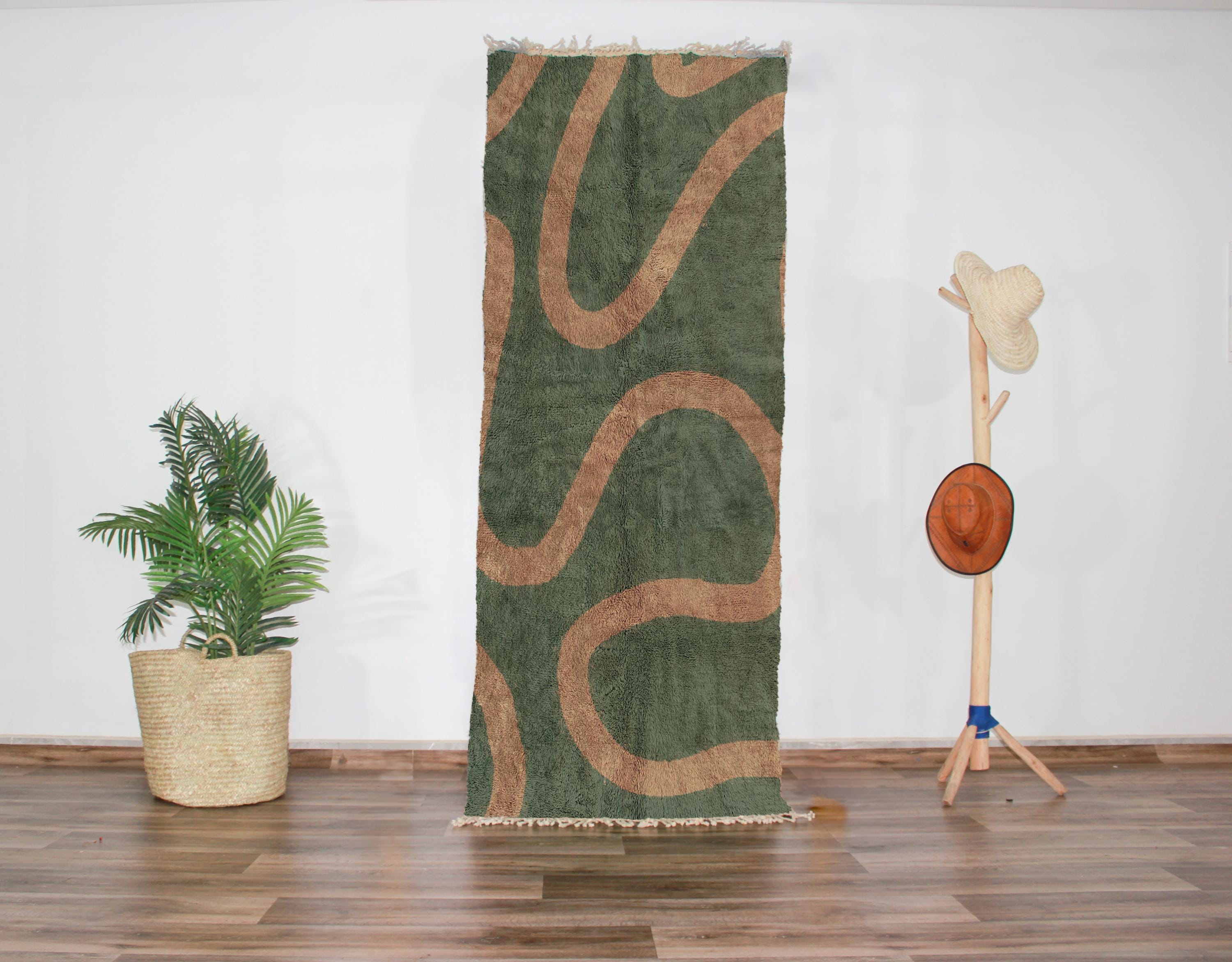 Modern Sage Green & Terracotta Wavy Lines Runner | Abstract