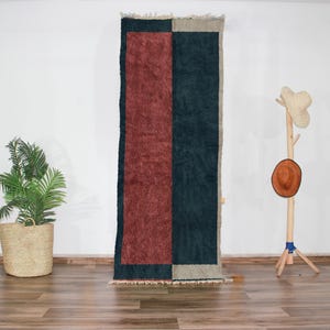 Blue Beni Ourain Runner, Moroccan Hallway Rug, Terracotta Shag Runner, Geometric Entry Rug, Boho Long Carpet