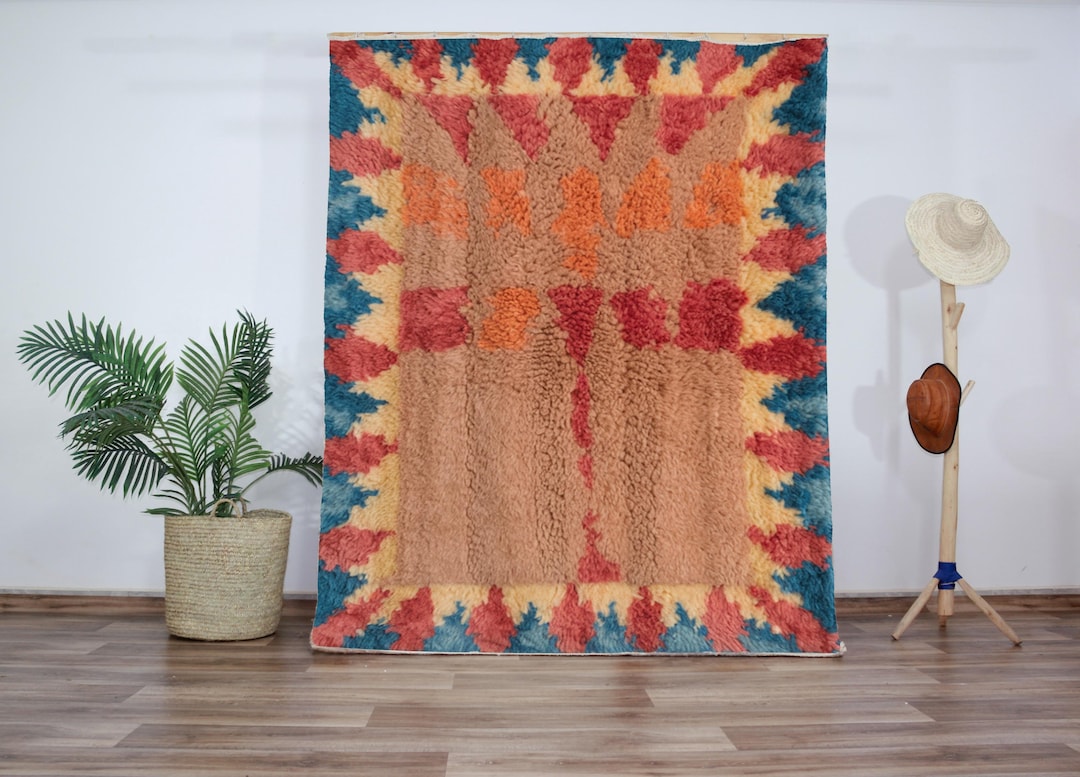 Beni Ourain Wool Rug – Handwoven Moroccan Carpet With Fiery Tribal ...