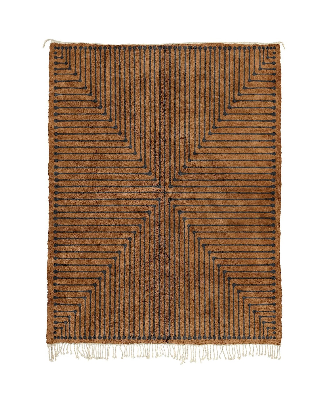 Earthy Berber Wool Area Rug - Caramel Brown & Cream Linear Geometric ...