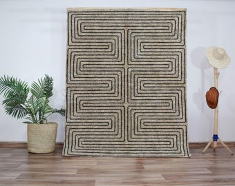 Black and White Moroccan Rug Handwoven Berber Wool Area Rug Geometric Boho Vintage Style Carpet