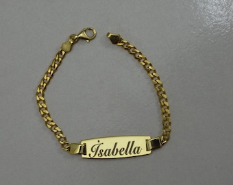 Pulsera personalizada con nombre de bebé: plata de ley, chapada en oro