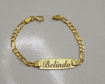 Pulsera personalizada con nombre de bebé: plata de ley, chapada en oro