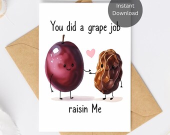 Tarjeta divertida para el Día de la Madre: Grape Pun, Raisin Me (Descarga digital)