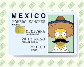Funny Mexican Cartoon ID Credit Card Skin – Homer Inspired Sanchez Parody Card Sticker – Waterproof Debit Card Cover – Chip Cut Decal