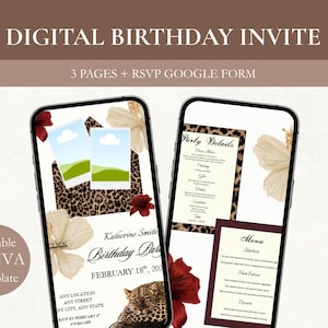 Cheetah Chic Birthday Interactive Digital Invite, Envelope-Opening Canva Template, Editable Mobile eCard, Instant Download
