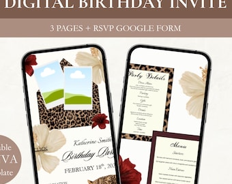 Cheetah Chic Birthday Interactive Digital Invite, Envelope-Opening Canva Template, Editable Mobile eCard, Instant Download