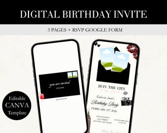 NYC Birthday Invitation, Interactive Envelope Opening, SATC Style, Canva eCard (Instant Download)