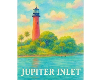 Jupiter Inlet Lighthouse Art Print, Jupiter Inlet Poster, Coastal Home Decor, Nautical Wall Art, Beach House Decoration, Gift for Sailors