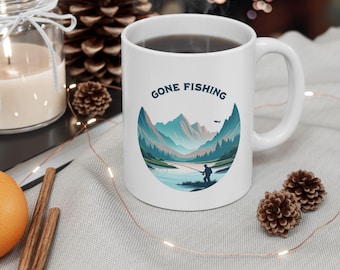 Workweek Rebel Gone Fishing  Emblem Mug (11oz, 15oz)