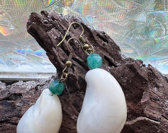 Shell earrings:  shell,  bead or seaglass, silver, gold, brass, copper