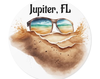 Sunny Beach Vibe Round Vinyl Stickers - Jupiter, FL, Beach Decor, Travel Souvenir, Fun Gift, Summer Essentials