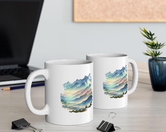 Pastel Watercolor Scenic Mountains Ceramic Mug, (11oz, 15oz)