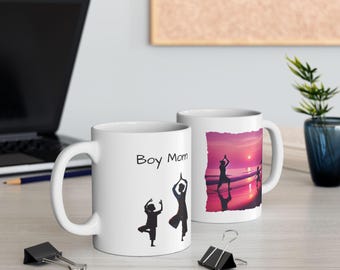Boy Mom Yoga Sunset Ceramic Mug, (11oz, 15oz)
