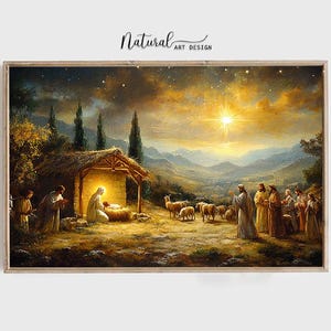 Impression d&#39;art de la Nativité de Noël | Art religieux de Noël | Étoile de Bethléem | Sainte Famille | Impression d&#39;art numérique | Décoration de Noël