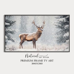 Winter Deer Frame TV Art: Snowy Forest Landscape (Digital Download)