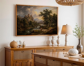 Vintage Castle Landscape Art Print, European Countryside Painting