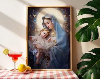 Virgin Mary and Baby Jesus Canvas Print, Catholic Nursery Art