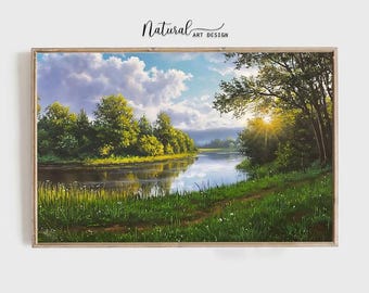 Serene River Landscape Print | Nature Wall Art | Tranquil Forest & Water Scene | Outdoor Decor | Digital Nature Print for Home