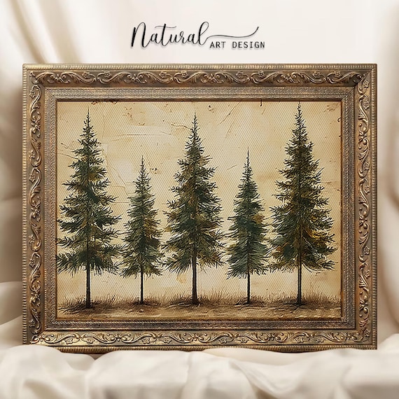 Rustic Pine Tree Print: Vintage Forest Poster, Farmhouse Cabin Decor