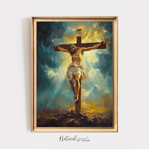 Stampa di Gesù sulla croce: opera d&#39;arte cristiana sulla crocifissione (download digitale)