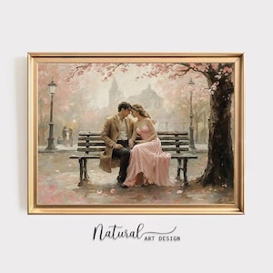 Romantic Couple Art Print: Spring Cherry Blossoms (Digital Download)