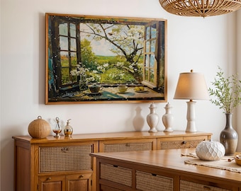 Spring Window View Art Print, Cottage Kitchen Canvas or Poster
