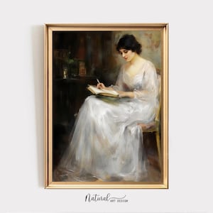 Portrait of a Woman Reading a Book | Moody Printable Wall Art | Victorian Portrait Digital Download | Antique Art Print