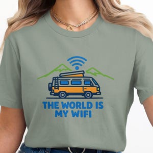 The World is My Wifi T-Shirt, Camping Van Shirt, Adventure Graphic Tee, Summer Travel Shirt, Vacation Gift for Campers, Nature Lover Tee