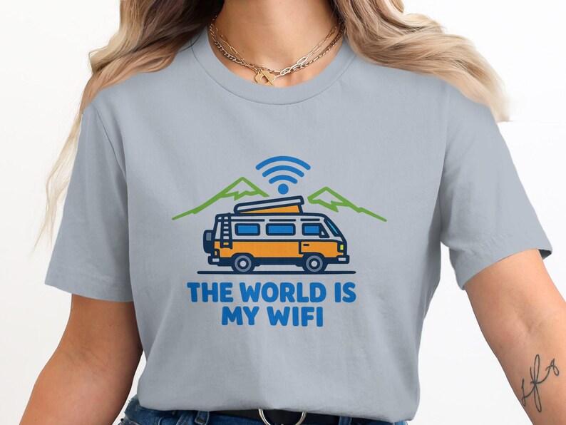 The World is My Wifi T Shirt, Adventure Van Graphic Tee, Fun Travel Shirt, Internet Explorer Shirt, Nomad Lifestyle Top, Casual Travel Tee
