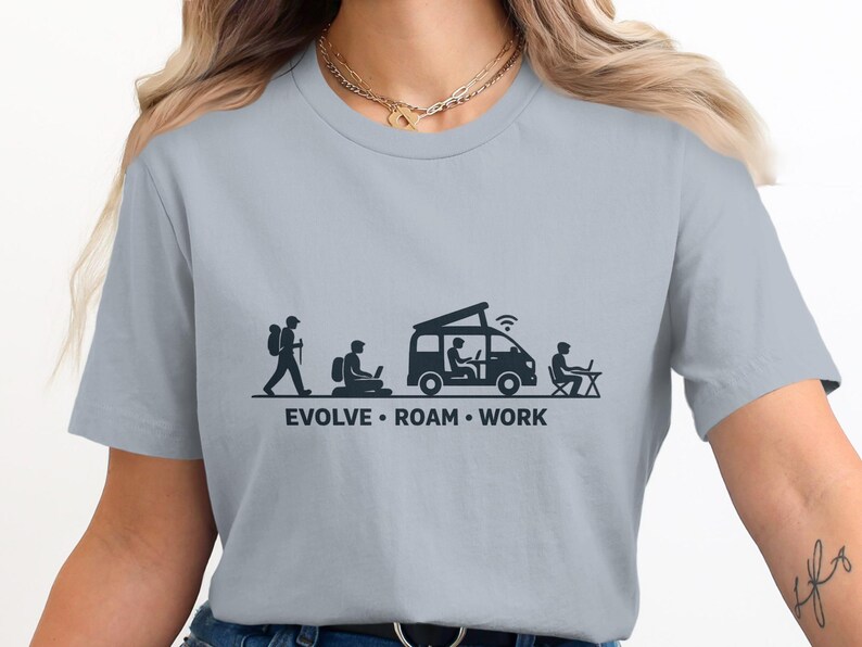 Nomadic Lifestyle Shirt, Evolve Roam Work Tshirt, Van Life Clothing, Travel Enthusiast Tee, Modern Explorer Top, Adventure Awaits Shirt