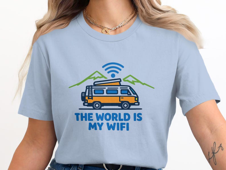 The World Is My Wifi T-Shirt, Adventure Graphic Tee, Travel Shirt, Camping Van Life, Outdoorsy Gift, Wanderlust Apparel
