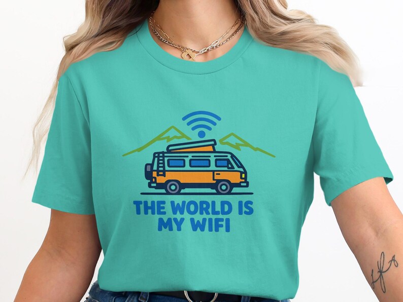 The World is My Wifi T Shirt, Travel Van Graphic Tee, Camping Shirt, Adventure Lover Gift, Wanderlust Clothing, Road Trip Shirt, Fun T Shirt