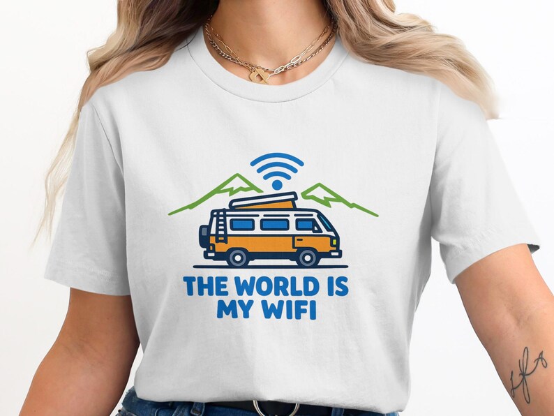The World Is My Wifi T-Shirt, Van Life Shirt, Camping Graphic Tee, Adventure Awaits, Travel Enthusiast Gift, Camper Van Clothing