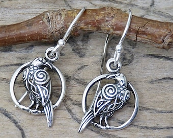 Sterling Silver Raven Bird Dangle Earrings | Rustic Boho Bird Earrings | Gift For Her | Crow Raven Bird Earrings | Gift Boxed Jewelry