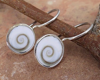 Sterling Silver Shiva Eye Shell Earrings | Artisan Sterling Silver Earrings | Artisan Silver Jewelry | Beach Jewelry | Shell Earrings - P80